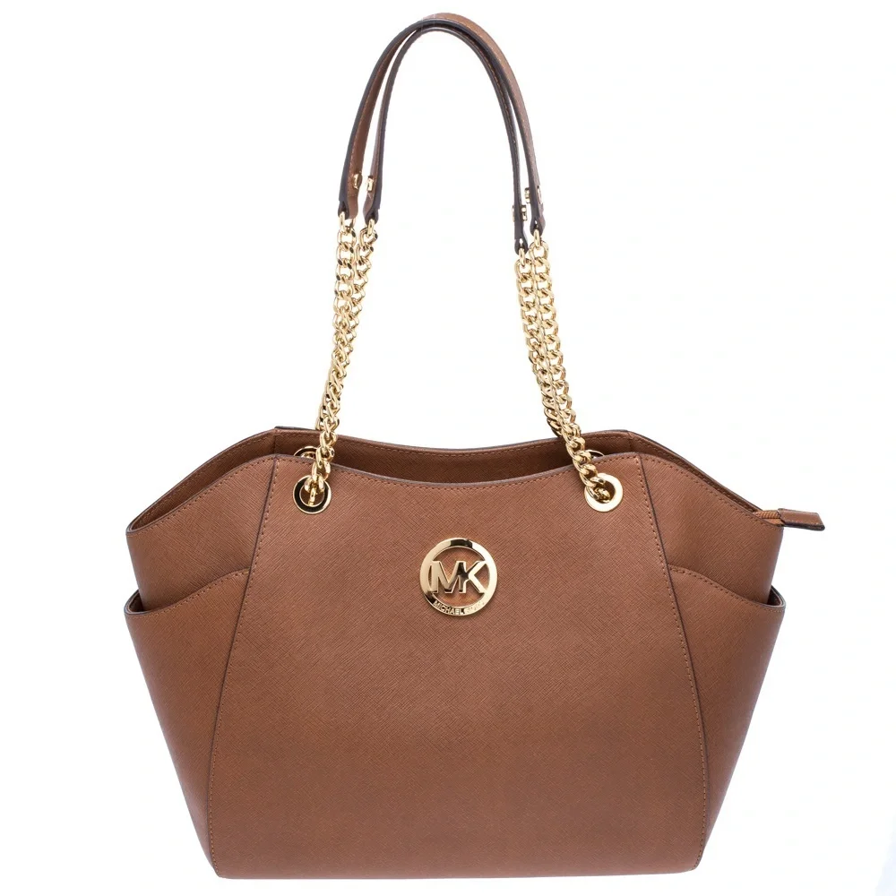 Michael Kors Jet Set Large Saffiano Leather Shoulder Bag in Luggage brown